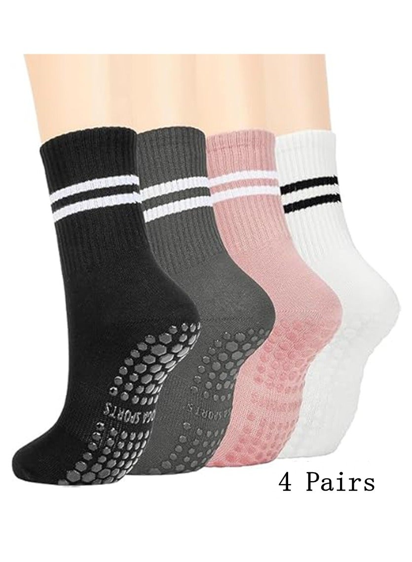 4 Pairs Yoga Socks For Women，Non Slip Socks Pilates Socks For Yoga,Pilates, Ballet, Dance, Workout,Dance