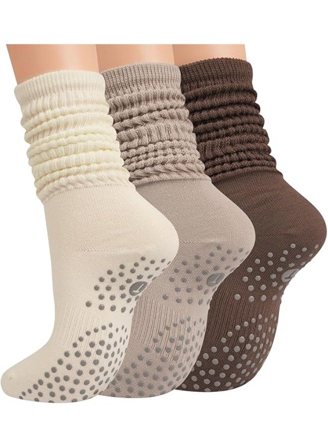 3 Pairs Grip Pilates Socks for Women, Non-Slip Yoga Slouch Socks for Barre, Comfortable Slipper Socks for Hospital, Workout, Ideal for Exercise, Fitness, and Relaxation