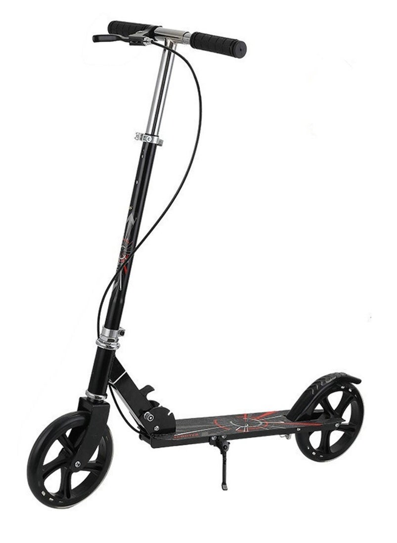 Scooter, Foldable Commuter Scooter with Anti-Shock Suspension, 4-Level Height Adjustable Handlebar, Big Wheel Kids Scooter, 200kg Weight Capacity, Suitable for Teens and Adults (Black)
