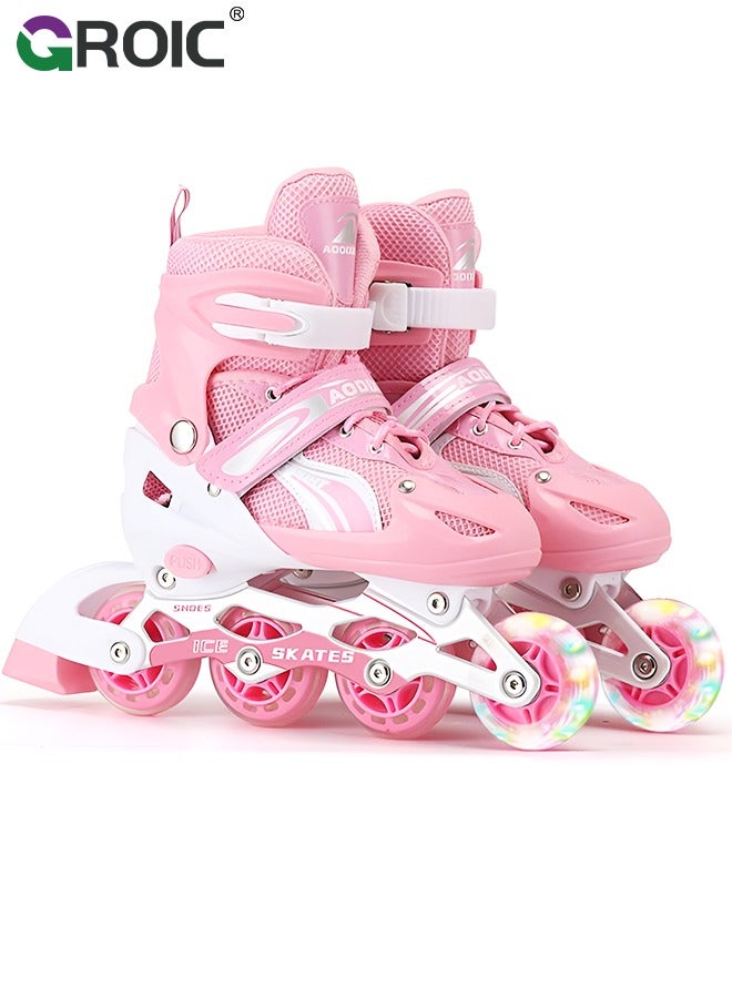 Kids Roller Skates, Roller Skates and Inline Skates Adjustable 2 in 1 Combo for Girls, 4-Point Type with Light Up Flash LED Wheels for Girls Ages 6+, Luminous Wheels,Kids Adjustable Roller Shoes