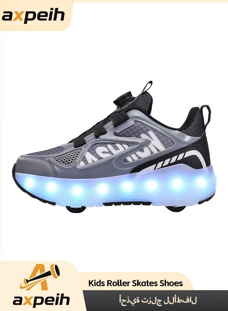 Roller Skates Shoes 4 Wheels for Kids, New Upgraded Roller Shoes with 16 Flashing Modes, LED Light Up Flashing Sneakers for Boys and Girls, Beginner-Friendly, More Balanced