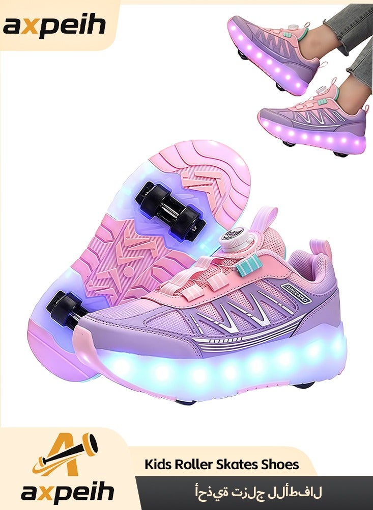 Roller Skates Shoes 4 Wheels for Kids, New Upgraded Roller Shoes with 16 Flashing Modes, LED Light Up Flashing Sneakers for Boys and Girls, Beginner-Friendly, More Balanced