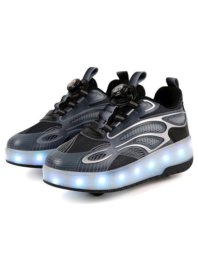 Children's Roller Skates, Sports Shoes With Wheels, Flashing Led Lights, Rechargeable, Suitable For Boys And Girls Beginners, More Balanced, Black