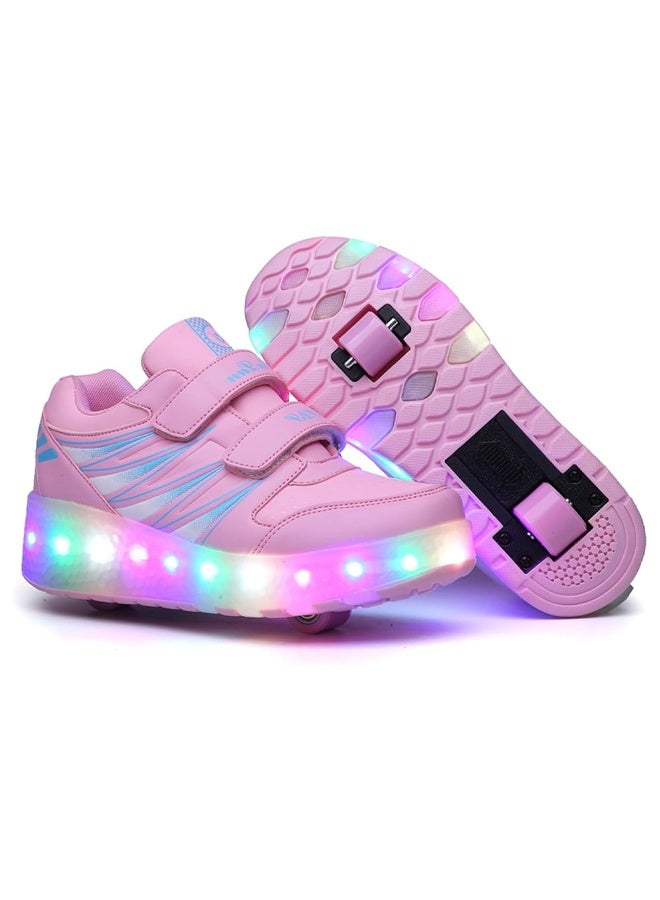 Children's Roller Skates, Sports Shoes With Wheels, Flashing Led Lights, Rechargeable, Suitable For Boys And Girls Beginners, More Balanced, Pink