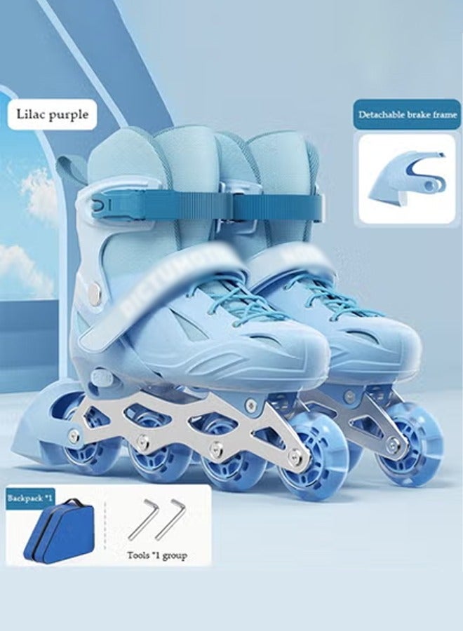 Kids inline roller skates, indoor and outdoor roller skates, adjustable size, with LED illuminated wheels and backpack, suitable for ages 12 to adults, purple (L, suitable for sizes 36 to 41)