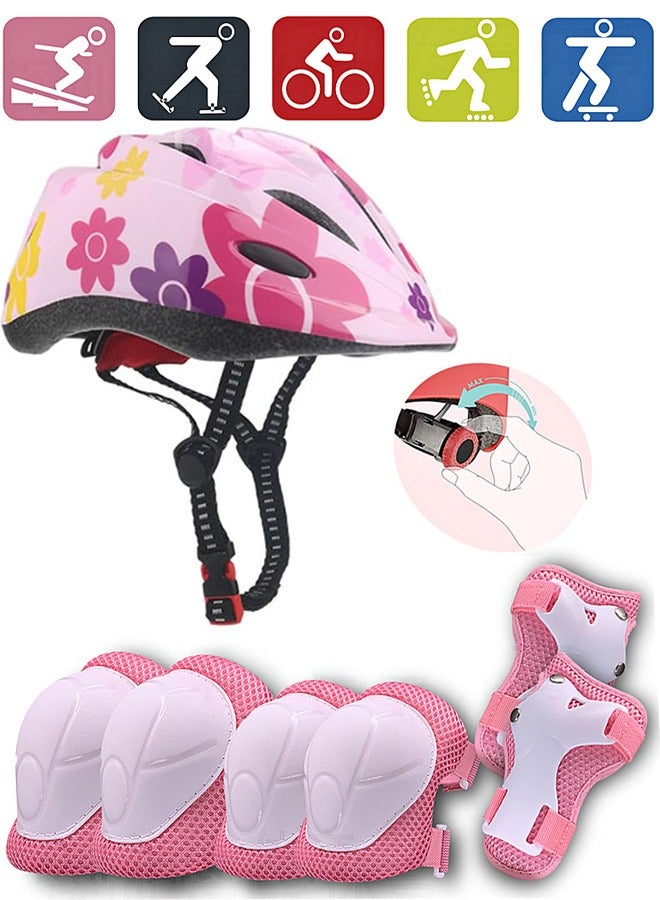 Kids Helmet Adjustable,For Kids Ages 3-7 Years Old,Kids Bike Helmets For Boys And Girls,With Protective Sports Gear Set Knee Elbow Pads Wrist Guards,For Skating Bike Scooters(Pink)