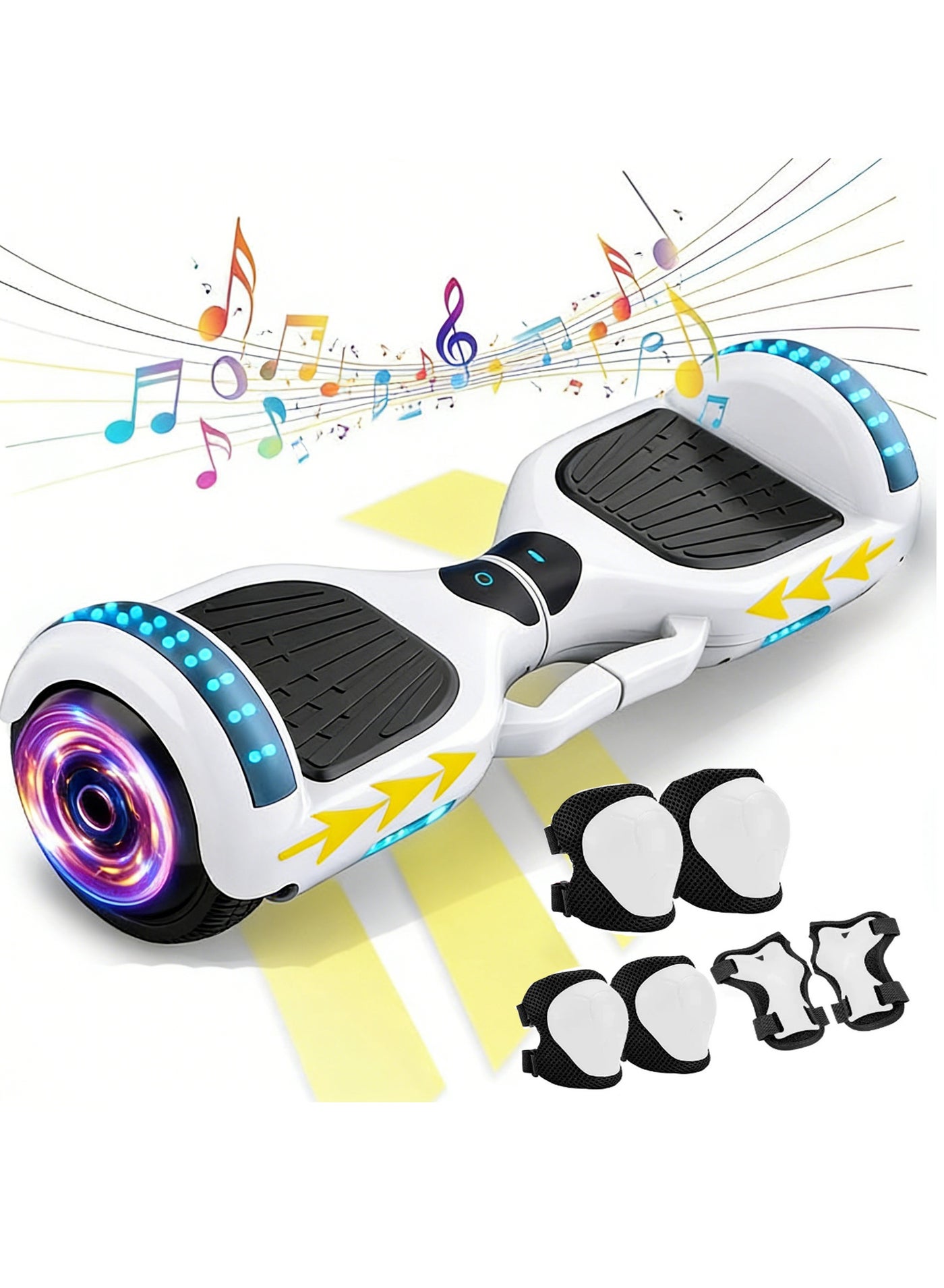 7 inch Self Balance Scooter  with Speaker and LED Lights Outdoor Sports Adult Elementary School Children Baby  Smart Self-Balancing Electric Scooter, with Protective Gear ,Easy to Operate（white）