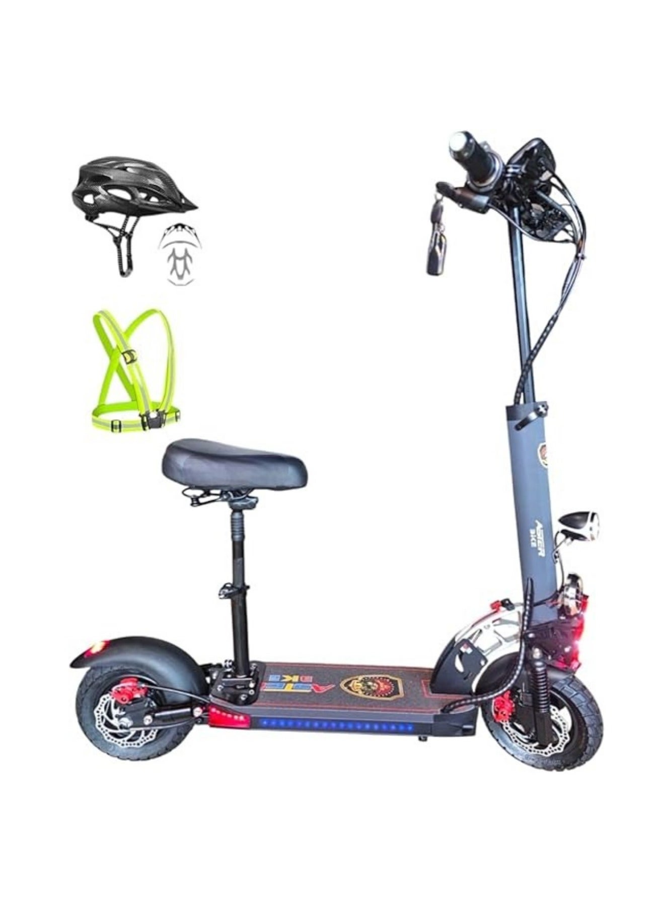 E10 E-Scooter 2024-2000W Motor & 48V 13Ah Battery | Digital Display | Full Foldable Design | Bluetooth Speaker & Removable Seat | Adjustable & Easy to Fold | Multiple Colors