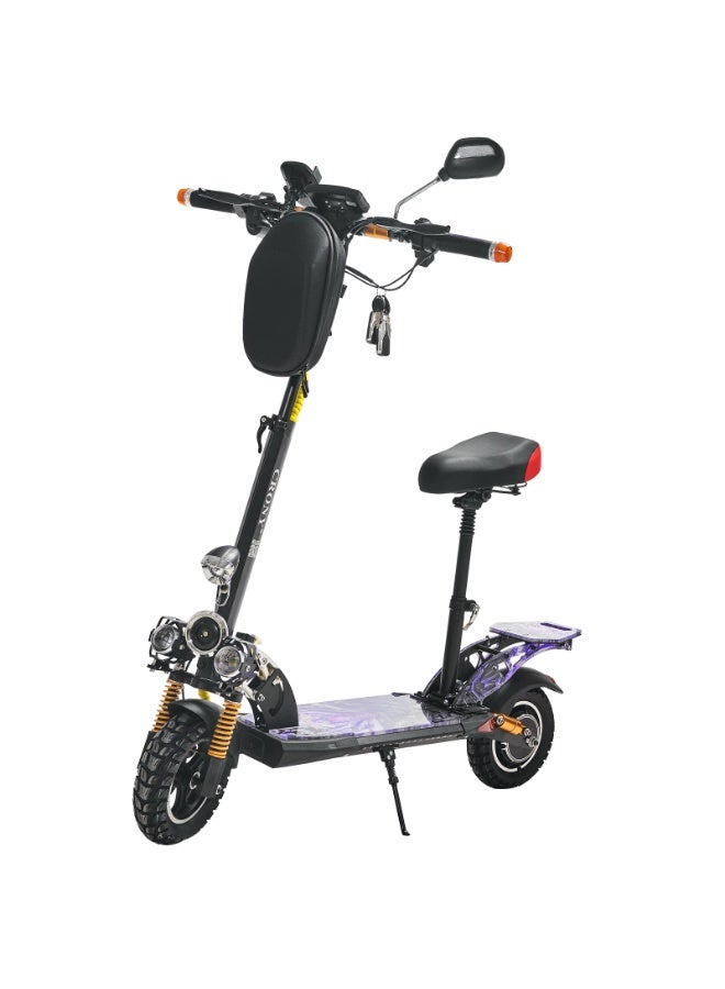 1500W LED Electric Scooter – Up to 68KM/H Speed, 45KM Range, 48V/12AH Battery, Triple LED Headlamps, Bluetooth Speaker, Wide LCD Display, Dual Suspension, Dual Disc Brakes, Aluminum Alloy Frame, 10” Wear-Resistant Anti-Slip Tires, 120KG Capacity, Quick 4-