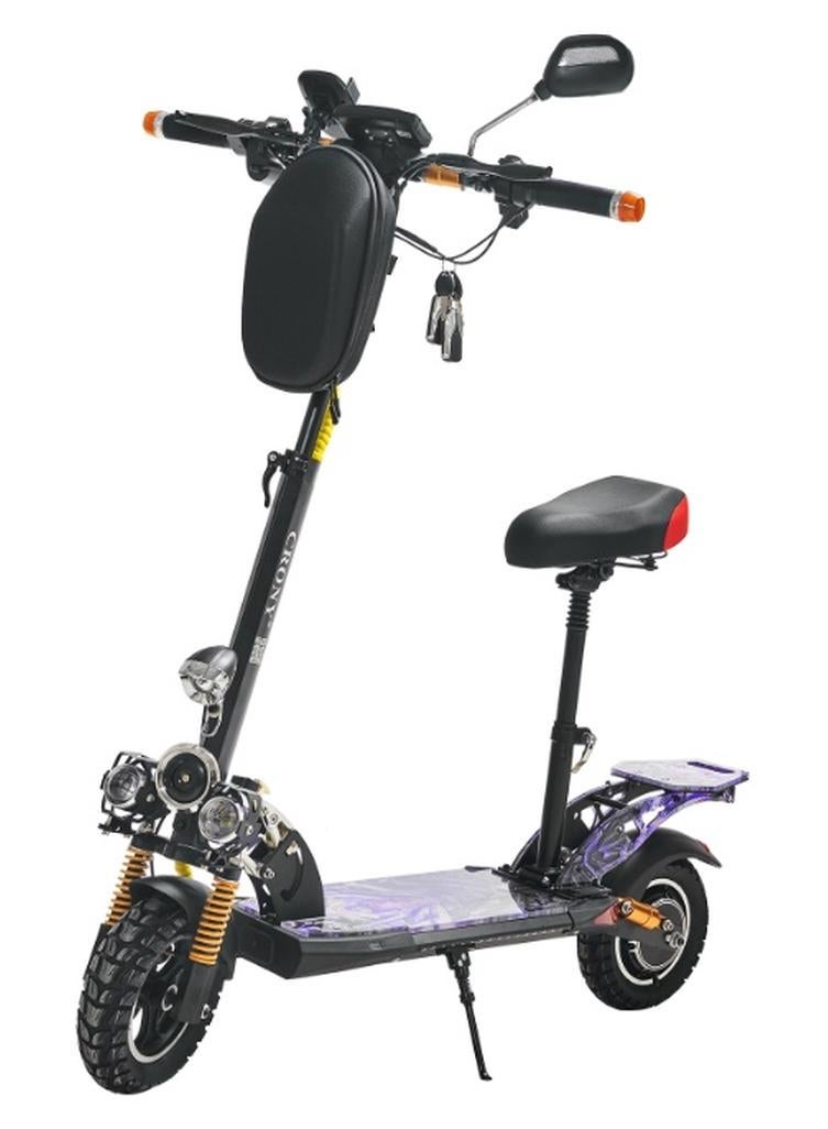 1500W LED Electric Scooter – Up to 68KM/H Speed, 45KM Range, 48V/12AH Battery, Triple LED Headlamps, Bluetooth Speaker, Wide LCD Display, Dual Suspension, Dual Disc Brakes, Aluminum Alloy Frame, 10” Wear-Resistant Anti-Slip Tires, 120KG Capacity, Quick 4-