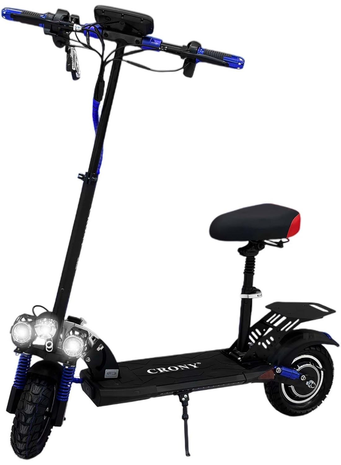 V10 Big LED Display 1200W Motor E-Scooter, 55km/h Max Speed, 25-35KM Range, 48V 14AH Battery, 10” Off-Road Rubber Tires, Dual Disc Brakes, Front & Rear Suspension, Foldable Aluminum Frame, Triple LED Headlights, LED Base Lighting, Electric Scooter for Adu