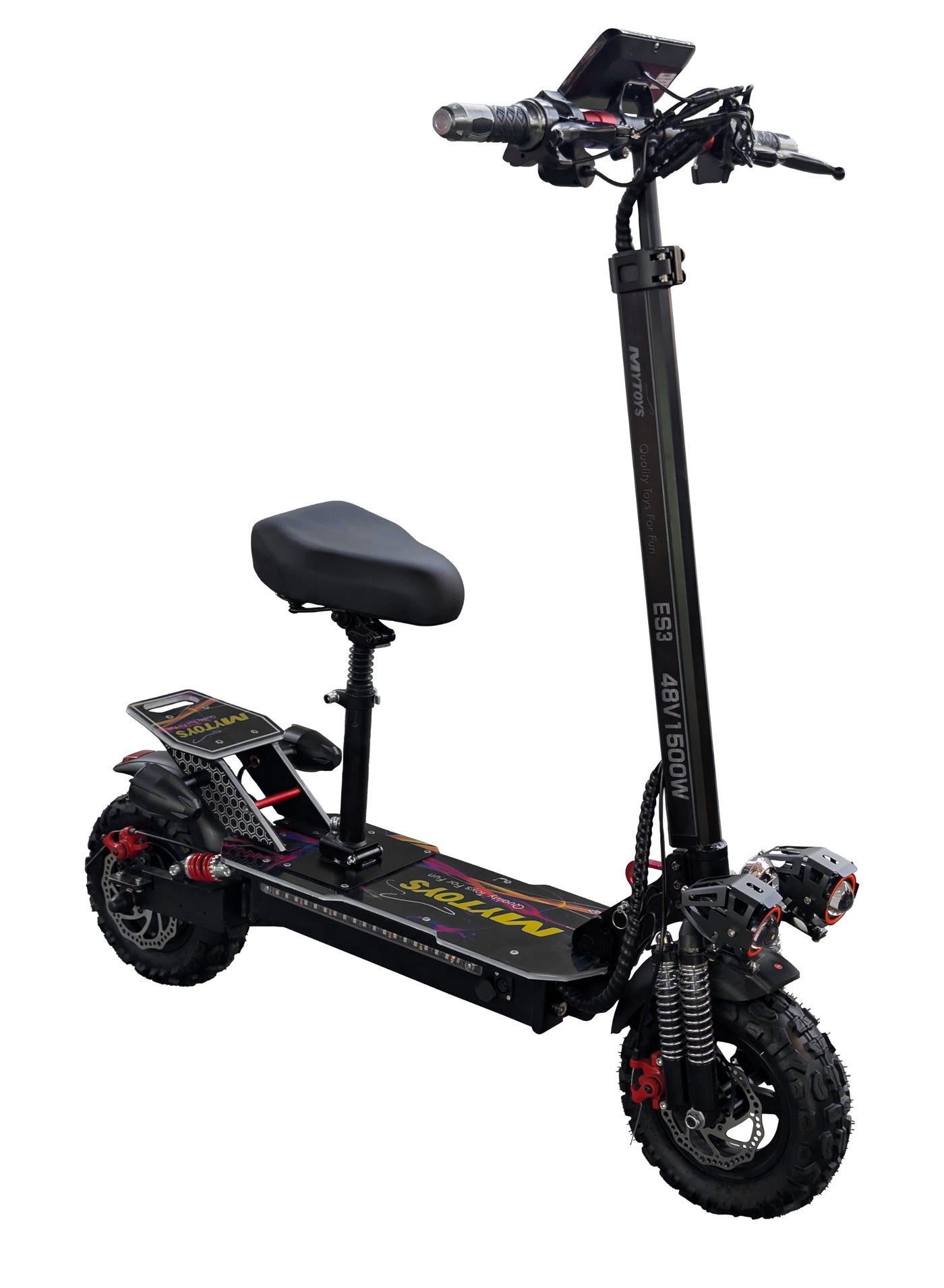 Mytoys High Speed Adult Electric Scooter 1500W Brushless Motor up to 65km/H Speed, 40-45Km Long Range, 48V13Ah Battery, LED Screen Display, Foldable, Dual Front and Rear Shock Absorber with Bluetooth Speaker, 11" Off Road Tires LED Lights, Turn Signals, C