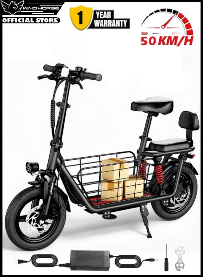 Electric Scooter 500W Motor (Peak Power 850W) with Dual Seat, 48V10Ah Battery, 50 KM/H Speed, 40 KM Range, Dual Suspension and Storage Basket, E-Scooter