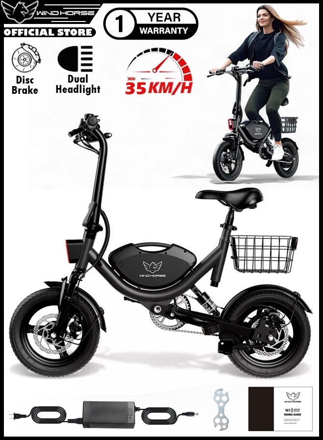 W3 Electric Scooter for Adults 500W Brushless Hub Motor, 35 KMH Max Speed, 25-35 KM Range with 36V 8AH Battery, 14 Inches Tires with Dual Suspension and Disc Brakes, Lightweight Carbon Alloy Frame, Urban Commuter E-Scooter with Basket for Easy Storage and