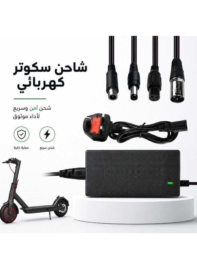 42V 2A Electric Scooter Charger, Fast Charging with 4 Connectors, for 36V Li-ion Battery Electrify E-Bike Batterys, for Xiaomi M365/E-Scooters (LED Indicator)
