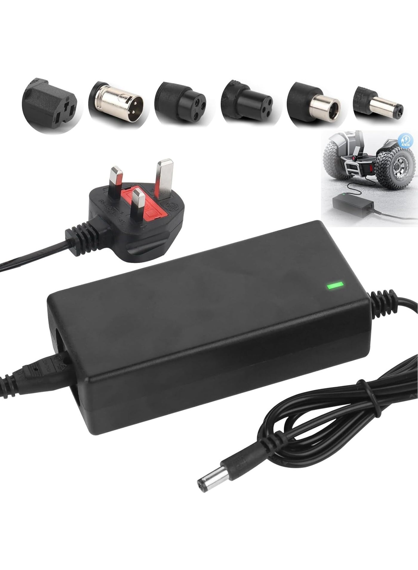 Electric Scooter Charger 42V 2A for 36V Li-ion Battery, Fast Recharge Electric Scooter Charger, Compatible with M365 E-Scooter & E-Bike, Includes 6 Plugs, Mobility Scooter Battery Charger