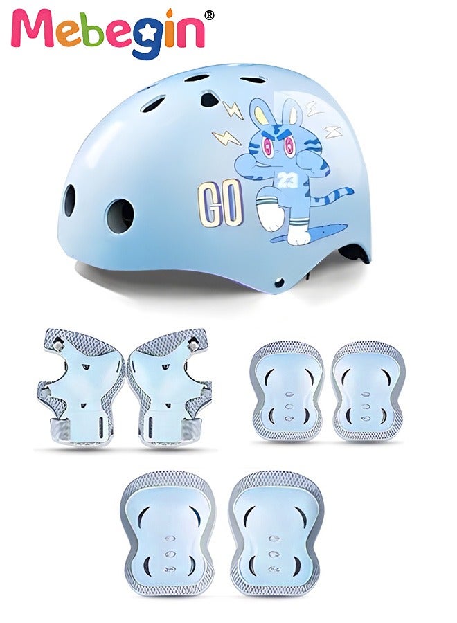 7 PCS Kids Bike Helmet Protective Gear Set with Elbow Pads, Knee Pads and Wrist Guards, Solid Protective Helmet with Adorable Patterns and Adjustable Design, Suitable for Multi-Sports Like Skateboarding, Bike, Scooter and Roller Skating