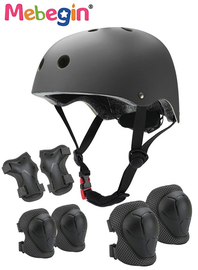 7 Pcs Multi-Sport Protective Gear Set with Adjustable Helmet Knee and Elbow Pads Wrist Guards fit for Multi Sports Scooter, Skateboarding, Biking, Roller Skating Black