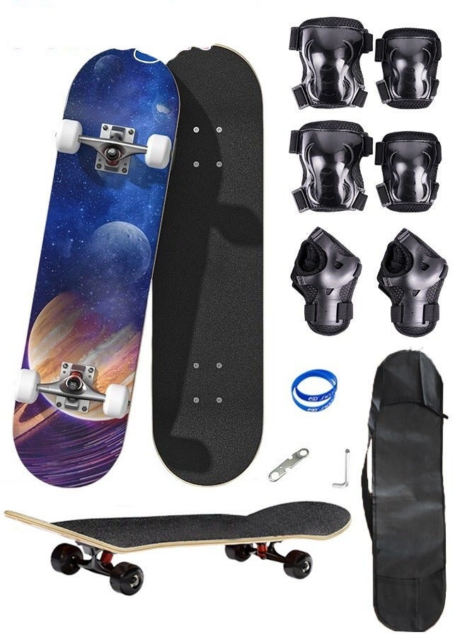 Skateboard Kit Including Storage Bag, Protective Gear, Maple Deck with Smooth Wheels - Easy to Ride and Stop, Suitable for Everyone