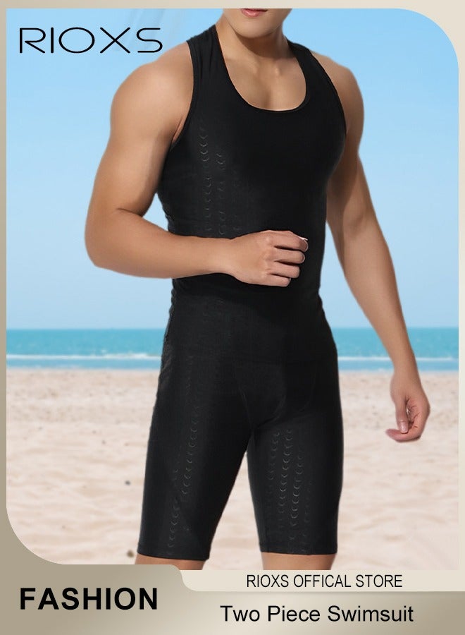 Men's Two Piece Rash Guard Swimsuit Water Sport Swimsuit Sun Protection Bathing Suits Sleeveless Swimwear