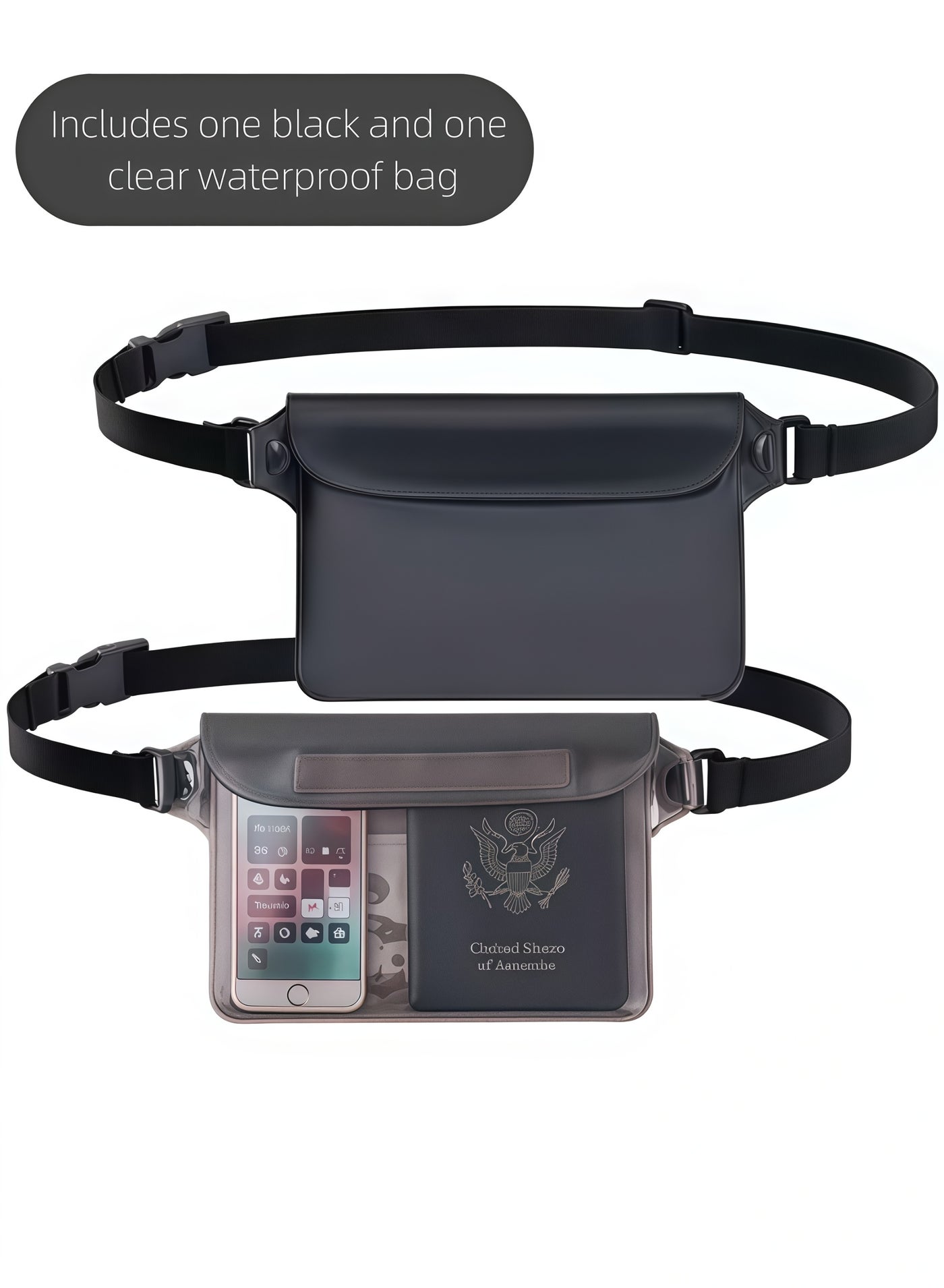 2 Pack Waterproof Pouch, Screen Touch Sensitive Waterproof Dry Bag with Adjustable Waist Strap Fanny Pack for Beach, Boating, Swimming, Kayaking and Outdoor Water Sports