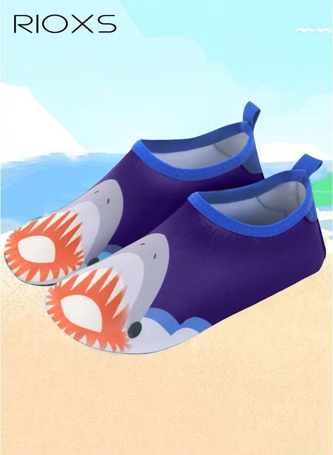 Kids Beach Water Shoes, Toddler Baby Girls Boys Barefoot Shoes, Non-Slip Quick Dry Aqua Socks Shoes, Barefoot Sports Shoes Aqua Socks for Little/ Big Kids Beach Swimming Pool Water Park Wear, Blue Shark Sock Shoes