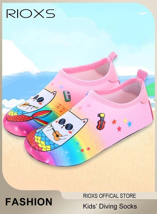 Kids Water Shoes, Girls Boys Outdoor Quick Dry Barefoot Aqua Socks, Comfort Beach Socks, Snorkelling Diving Socks for Toddler, Non-Slip Swim Socks, Baby Girls Boys Barefoot, Aqua Socks for Sport Beach Swim Surf, Pink Mermaid