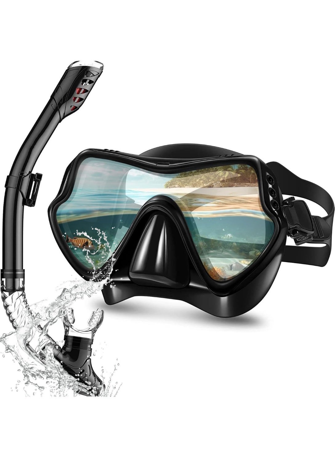 Diving Mask Snorkeling Mask with Latest Dry Top Breathing System,Fold 180°Panoramic Diving Snorkeling Goggles Tempered Glass Anti-Fog Anti-Leak Snorkeling Gear for Adults and Youth.