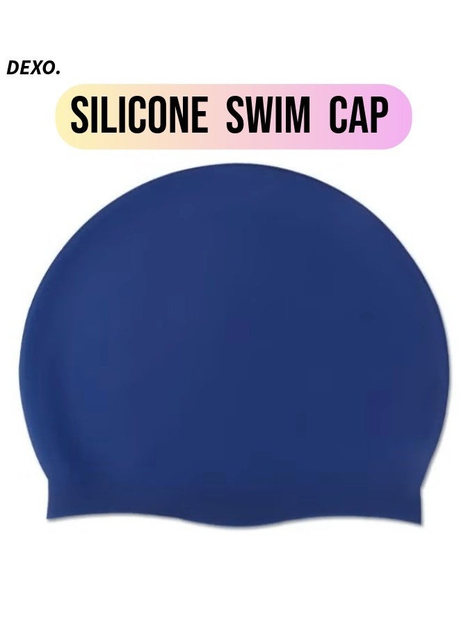 Silicone Swimming Cap – Stretchable, Comfortable Fit, Non-Slip, Hair Protection Swim Cap for Men & Women, Blue