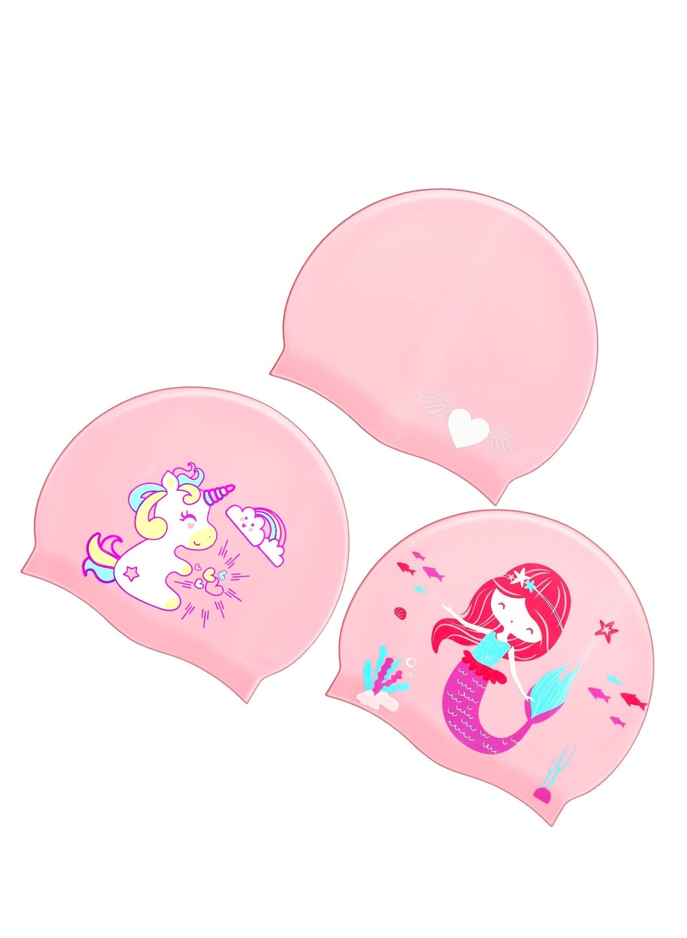 3 Pieces Kids Swim Caps Toddlers Swimming Caps Silicone Swim Cap for Boys Girls (Age 4-12) Baby Waterproof Cartoon Bathing Hats for Long and Short Hair