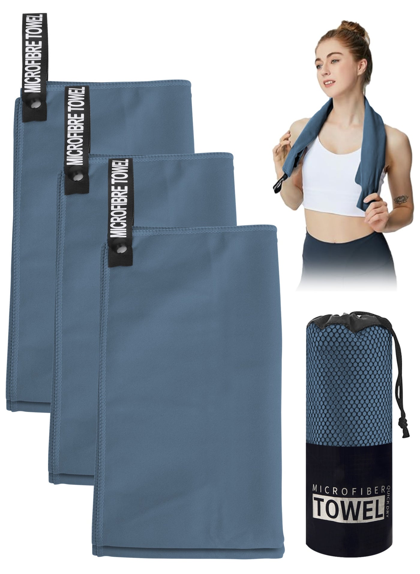 3 Pack Quick Drying Gym Towel 40x80CM Soft Microfiber Lightweight Sport Sweat Towel Perfect Travel Camping Towel Super Absorbent Ultra Compact for Gym Sport Yoga Backpacking Beach Swimming