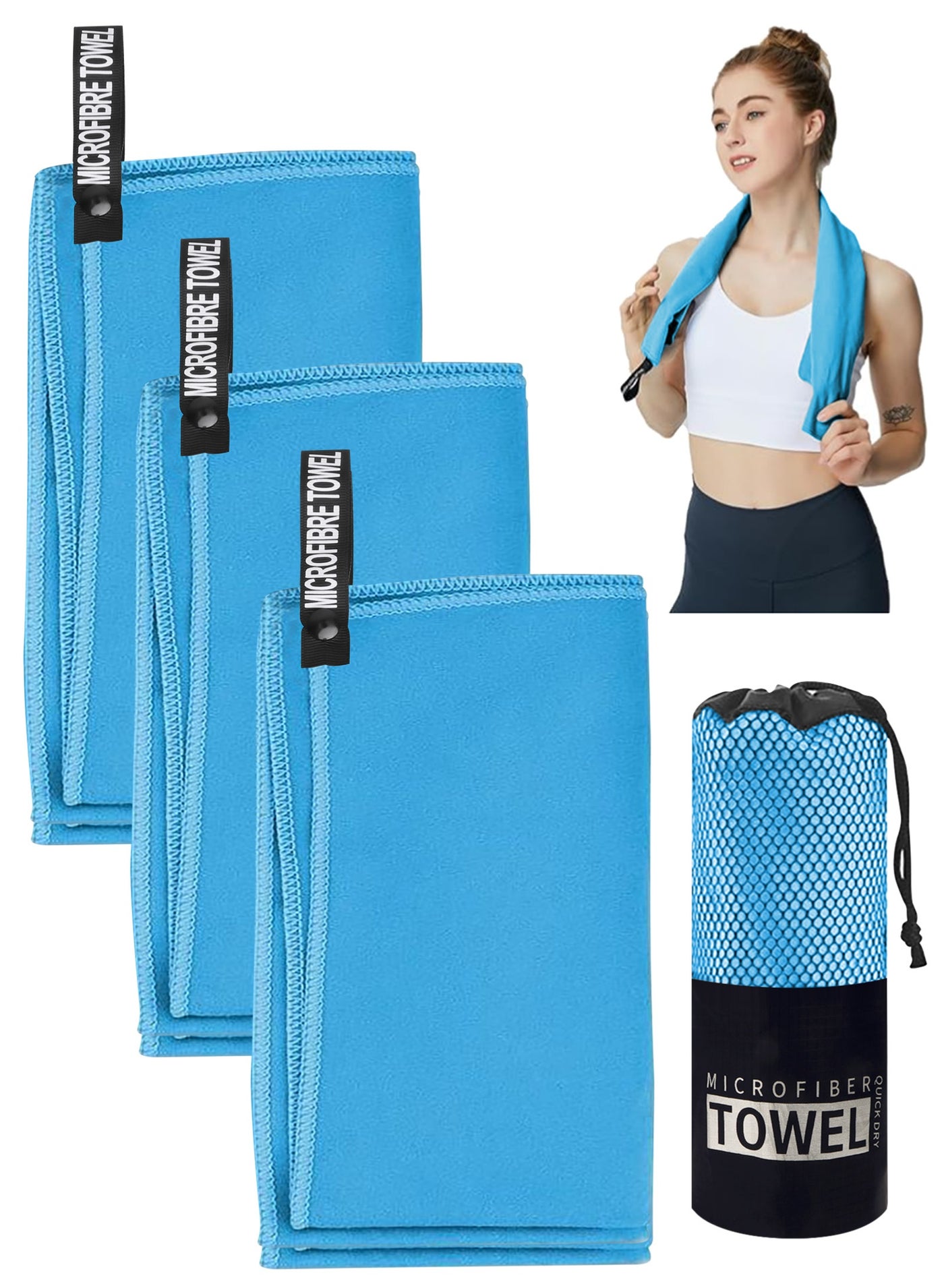 3 Pack Quick Drying Gym Towel 40x80CM Soft Microfiber Lightweight Sport Sweat Towel Perfect Travel Camping Towel Super Absorbent Ultra Compact for Gym Sport Yoga Backpacking Beach Swimming