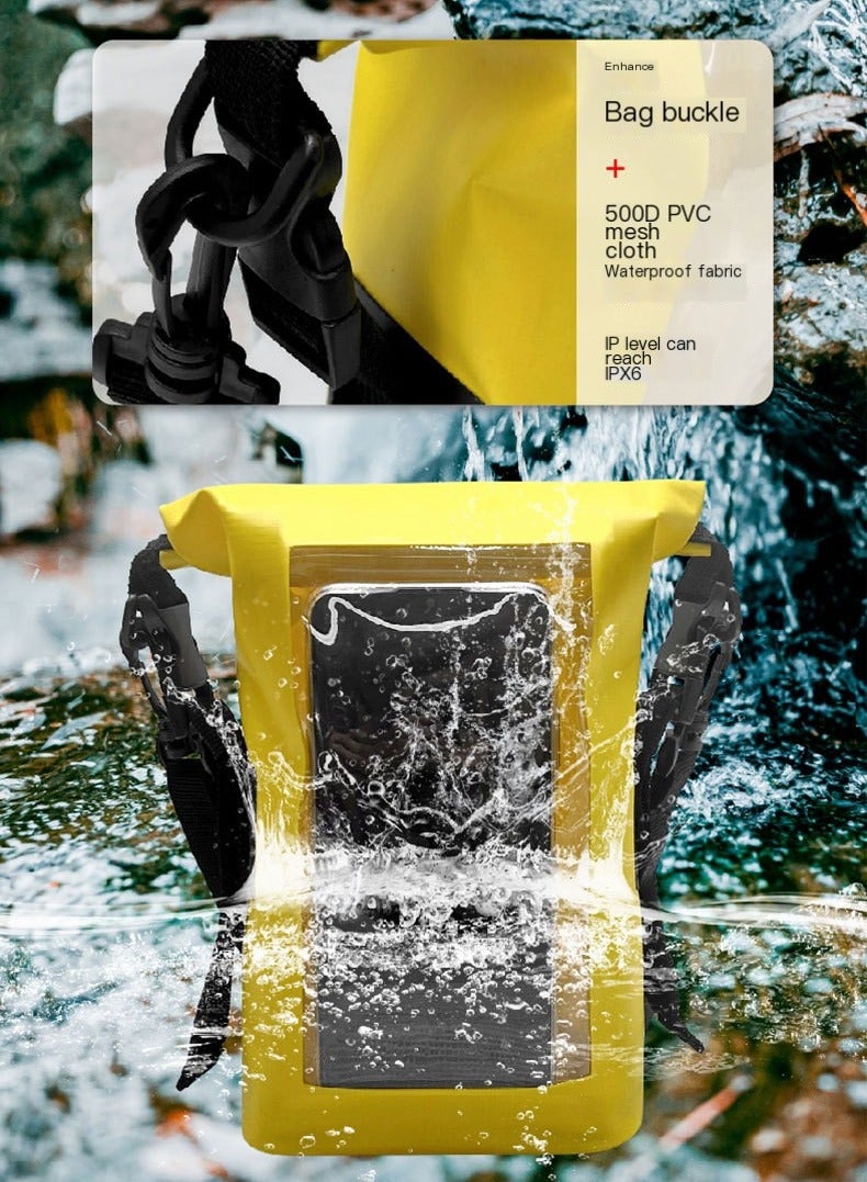 2L Waterproof Bag Outdoor Bag Transparent PVC Touchable Cell Phone Waterproof Pouch Swimming Waterproof Bag (Yellow)
