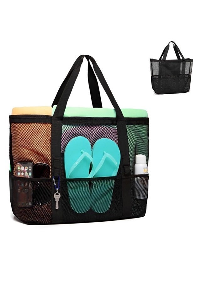 Mesh Beach Bag,lightweight & Foldable Beach Tote Bag with Zipper and Pockets Ideal for Your Family Beach Trip for Women,waterproof & Sandproof Mesh Bag for Beach Toys