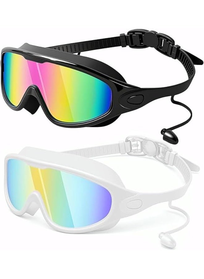 2 Pack Swim Goggles for Adults, Wide View Anti-Fog & UV Protection, No-Leak Swimming Goggles for Men, Women & Youth