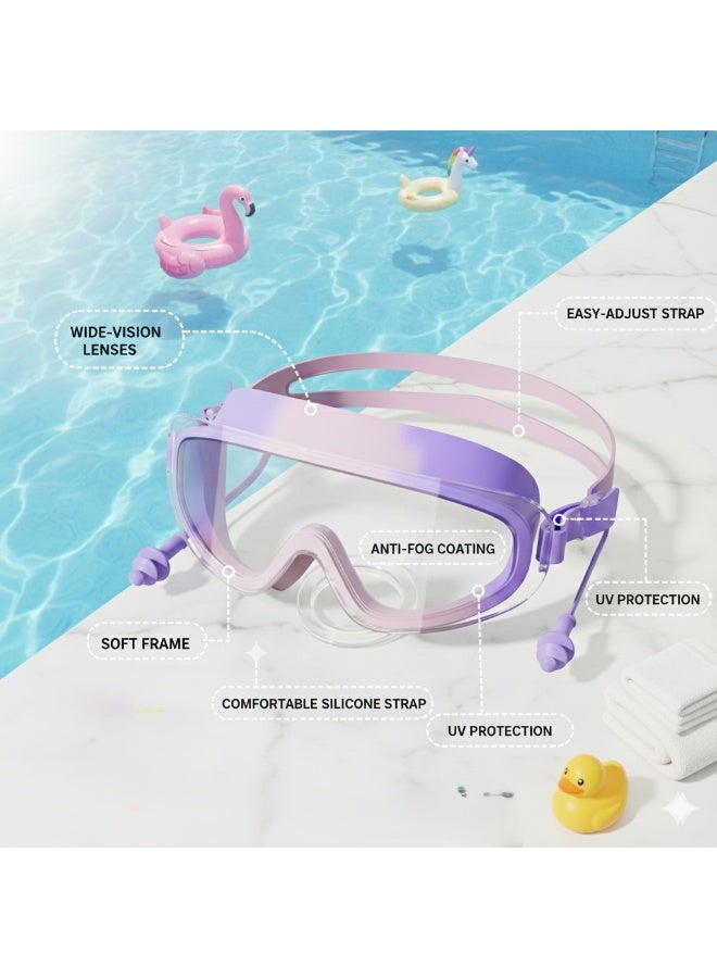 Swimming Goggles and Cap Set for Kids (Purple)