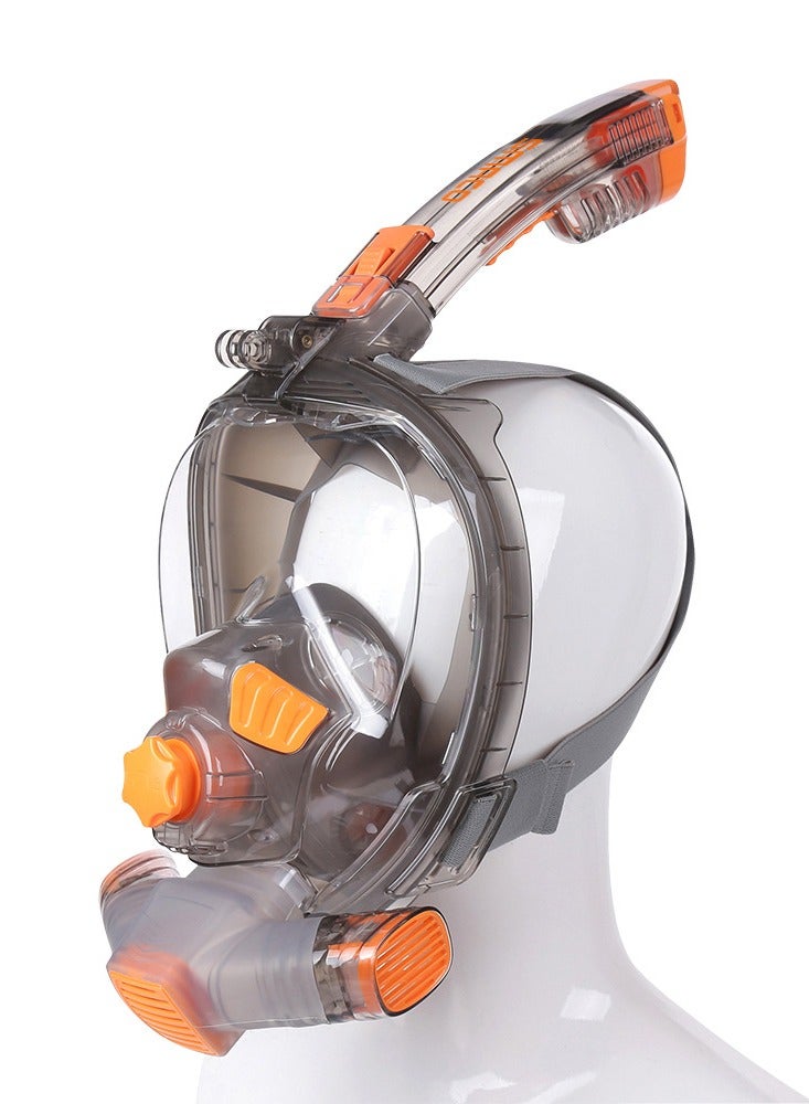 Full Face Snorkel Mask with Scuba Tank Compatibility – 180° Wide View, Anti-Fog, Waterproof, Smooth Breathing, CO₂ Separation, Camera Holder | Snorkeling Gear（Without gas cylinder）