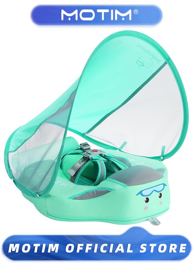 Baby Swim Float,Non-Inflatable Baby Float with Tail Float Canopy Infant Lying Swimming Ring Pool Swim Trainer for 3-24 Months Baby, Medium, Green