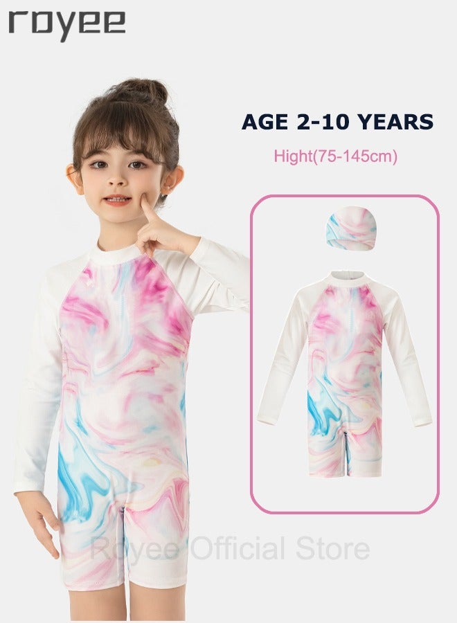 Girls one piece Swimming Wear With Swim Cap Suit for Toddler/Junior/Youth Aged 2-12 Years girls，No formaldehyde,  bleach, and fluorescent agen
