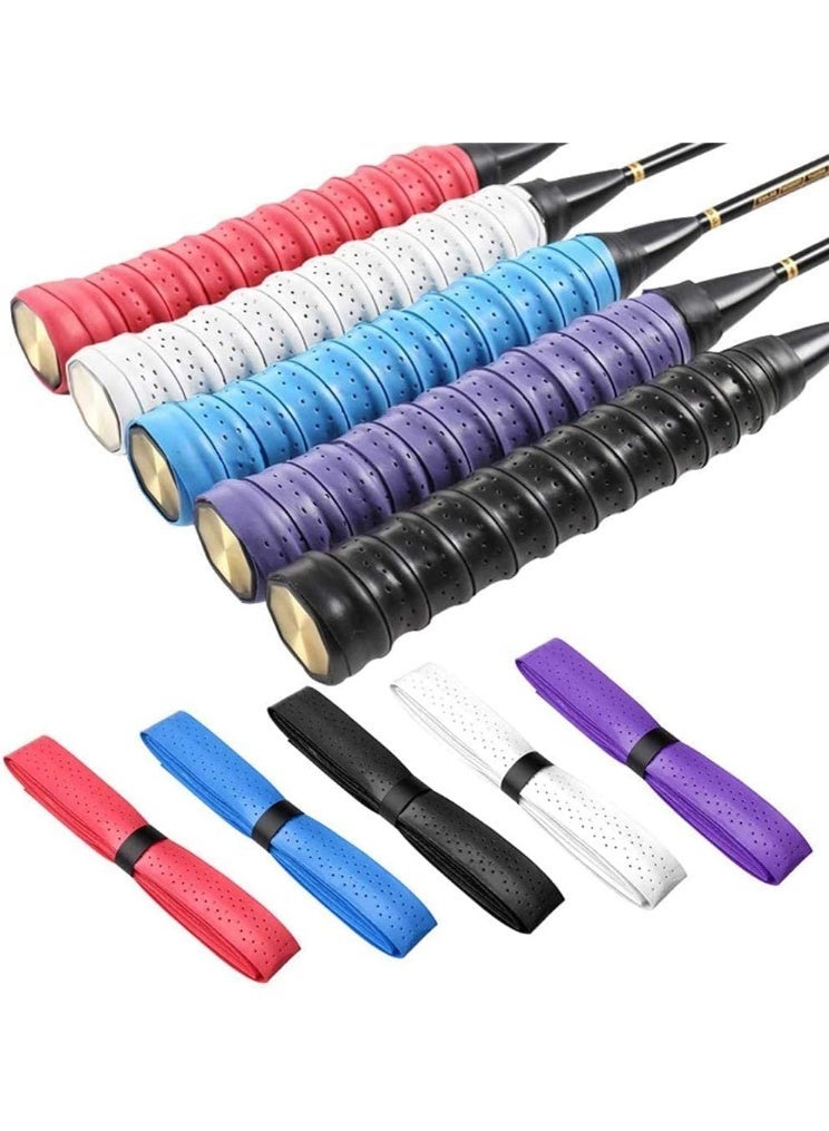 Racket Grip Belt, Breathable Grip Belt, Tennis Racket Grip Tape, Fishing Rod Grip Belt, Non Slip Absorbent, Suitable for Tennis Badminton, Etc. (White, Red, Black, Blue and Purple 5 Piece Set)
