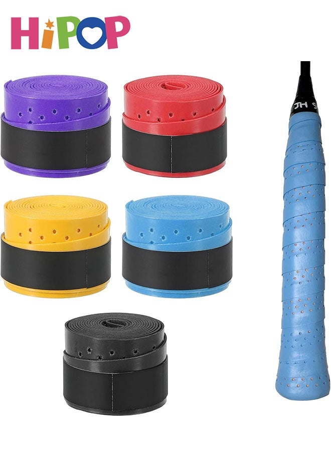 5 Colors Racket Grip Tapes, Anti-Slip & Absorbent Sweat-Resistant Material, Dry Feel for Comfort, Durable Replacement Wraps for Tennis, Badminton, Ping Pong Rackets