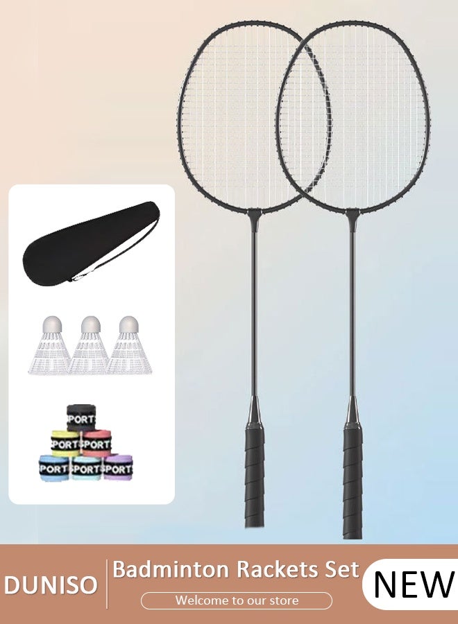 Badminton Rackets Set 2 Player Badminton Rackets Lightweight Badminton Racquet with 3 Shuttlecocks 2 Racquet Grip and 1 Carrying Bag,Badminton Backyard Games for Outdoor,Garden,Beach,Family Fun Game