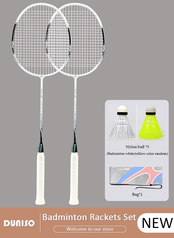 Badminton Rackets Set of 2, Ferroalloy Badminton Rackets Set Including Badminton Bag, 3 Badminton Shuttlecock, 2 Racquet Grip for Beginners Outdoor Backyard Games, Daily Play and Training