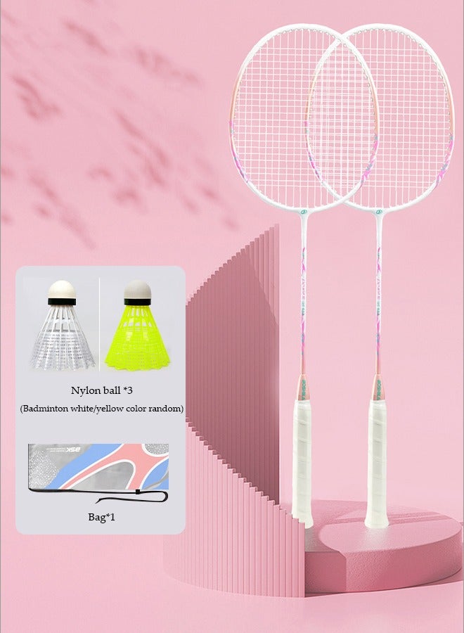 Badminton Rackets Set of 2, Ferroalloy Badminton Rackets Set Including Badminton Bag, 3 Badminton Shuttlecock, 2 Racquet Grip for Beginners Outdoor Backyard Games, Daily Play and Training