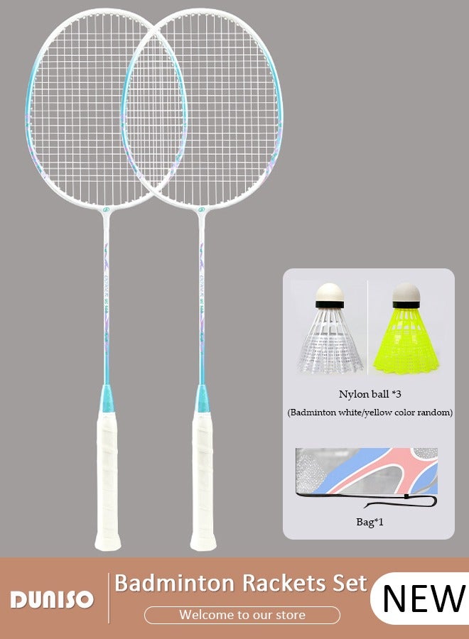 Badminton Rackets Set of 2, Ferroalloy Badminton Rackets Set Including Badminton Bag, 3 Badminton Shuttlecock, 2 Racquet Grip for Beginners Outdoor Backyard Games, Daily Play and Training