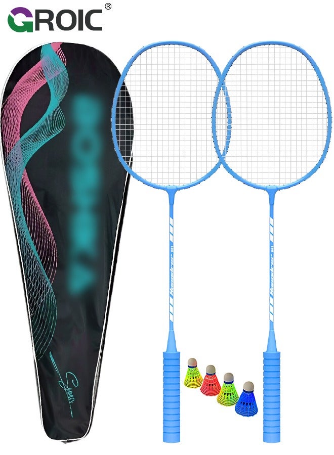 2 Pieces Badminton Set,Outdoor sports set,Badminton Set Including 1 Badminton Bag,2 Rackets,4 Glowing badminton Shuttlecocks