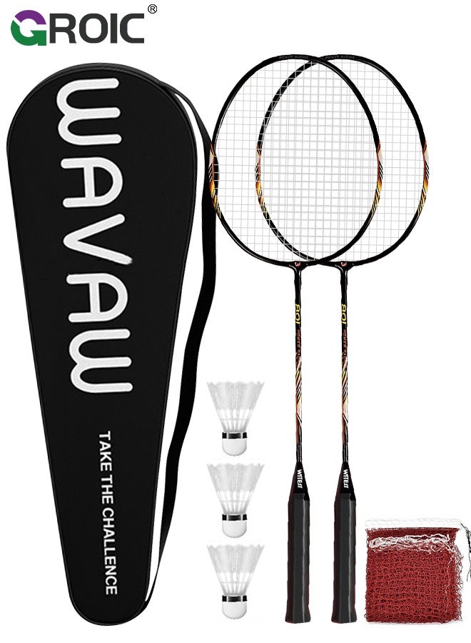 Badminton Racket Set with 2 Rackets, 3 Shuttlecocks, 1 Badminton  Net and 1 Badminton Bag,Badminton Racket for 2 Players,Badminton Racquets