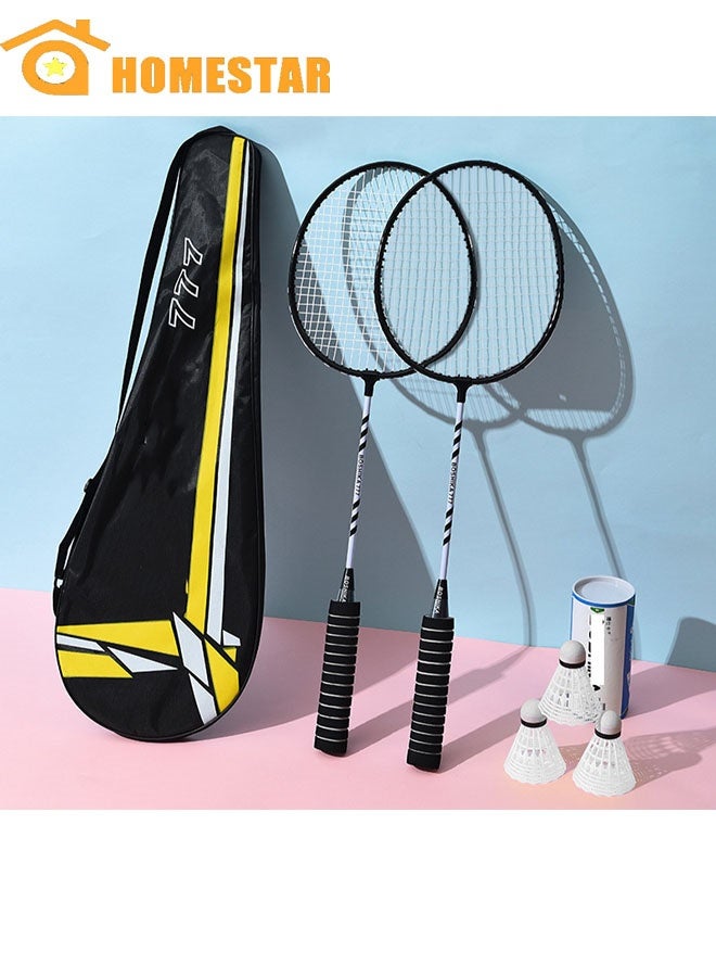 Badminton Rackets Set, 2 Player Badminton Rackets, Lightweight Badminton Racquet with 3 Shuttlecocks and 1 Carrying Bag, Badminton, for Outdoor, Garden, Beach, Family, Black