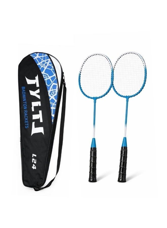Set of 2 Assorted Colors Kids Badminton Racket Lightweight Durable Metal Racquet for Kids Boys Girls Beginner Racquet Training Set with Carry Bag for Indoor Outdoor Beach Park Picnic Fun Play Exercise Activity