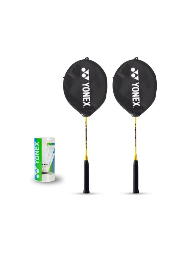B4000 -2-Player Badminton Set with 2 shuttle cock | Includes 2 Aluminum Rackets, 2 Head Cover, Shuttle cock| Lightweight & Durable | Ideal for Beginners & Recreational Play